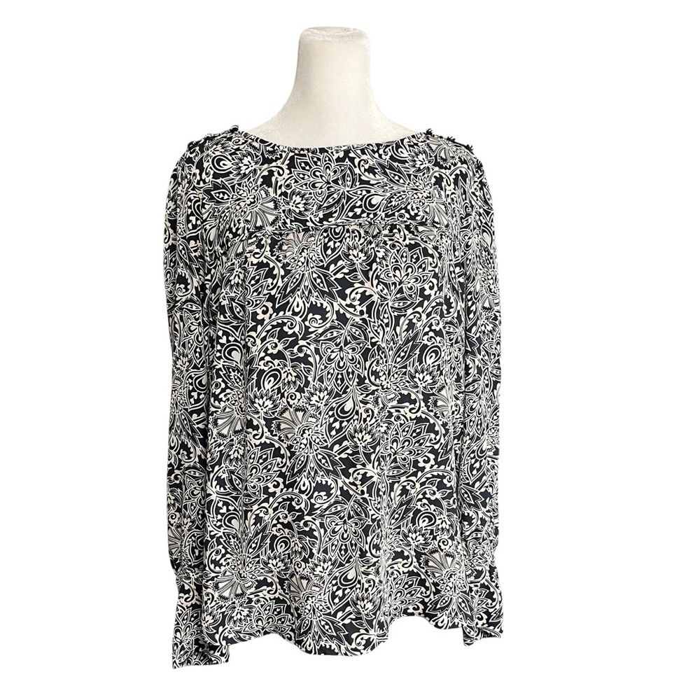 Loft Navy Pink Floral Button Detail Long Sleeve Top Small